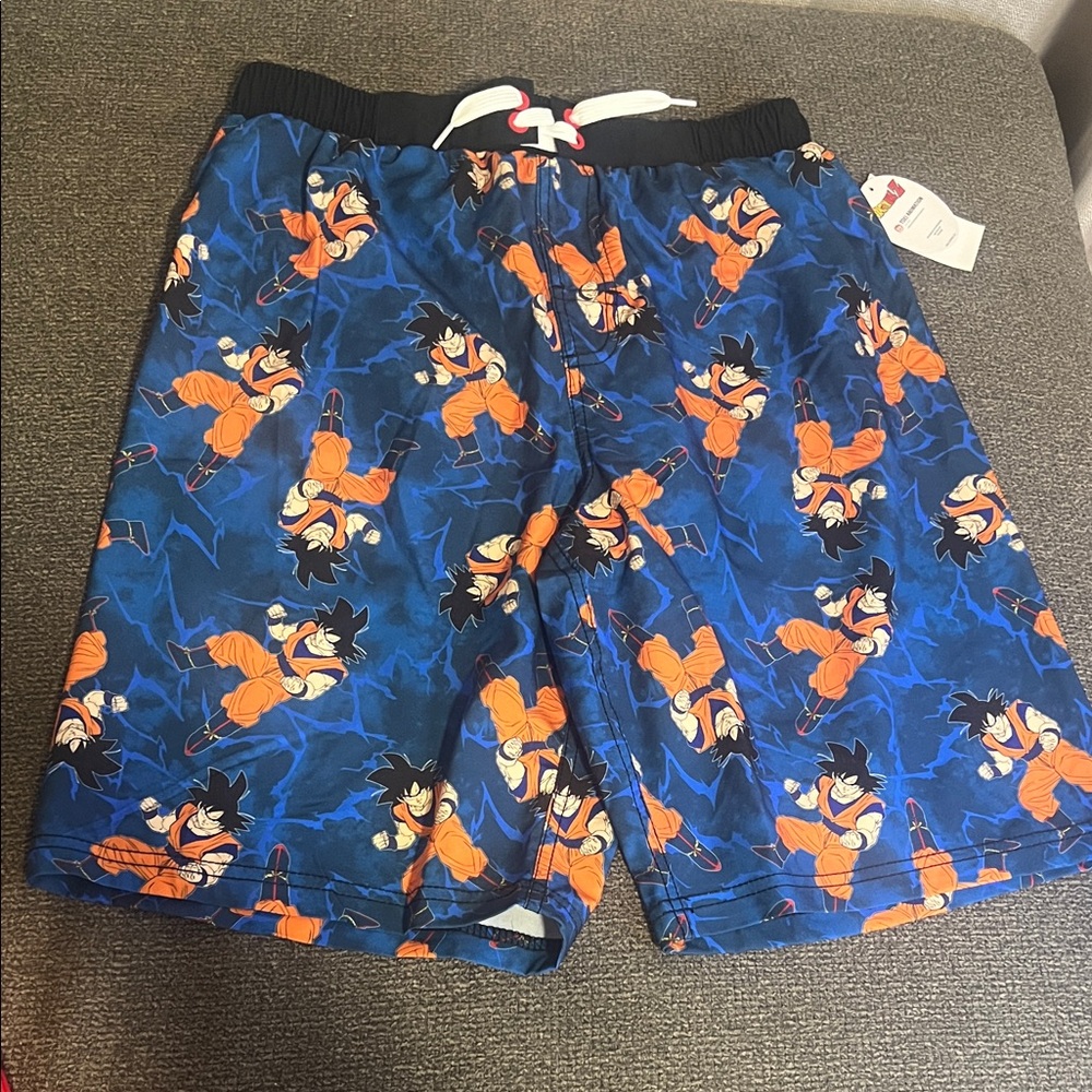 Kids Swim Trunks with Cartoon Print - Blue and Orange
